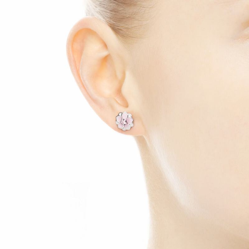 Pandora Pink Magnolia Flower Stud Earrings Ireland - Sterling Silver/Enamel/Pink/Cubic Zirconia - 76